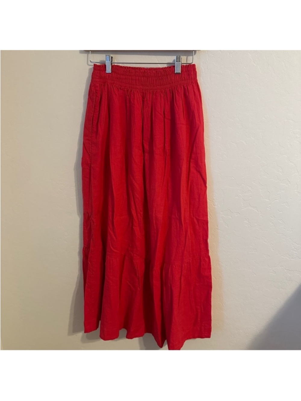 Abercrombie & Fitch Bright Red/Pink Linen Maxi Skirt With Slit In Front